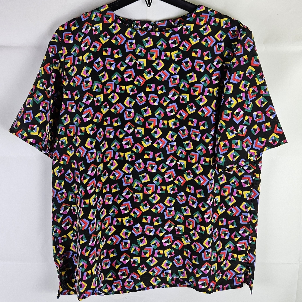 90's Vintage Andre Sauvage Colorful Blouse Top Size 12 Retro Going Out Preppy